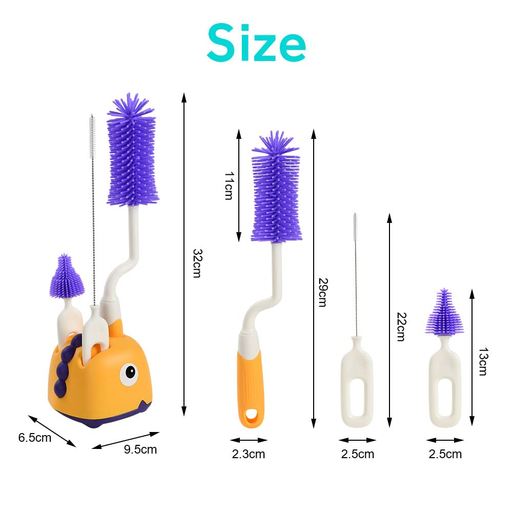 360° Silicone Baby Bottle Brush Set with Stand – Cleans Bottles, Nipples & Pacifiers
