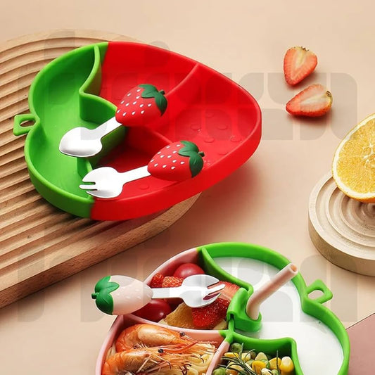 Cute Strawberry Silicone Sippy Tray – With Built-In Straw & Sipper | Baby-Friendly & BPA-Free!