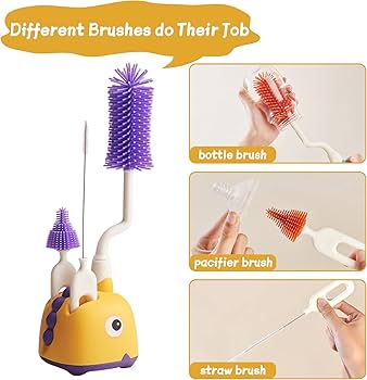 360° Silicone Baby Bottle Brush Set with Stand – Cleans Bottles, Nipples & Pacifiers
